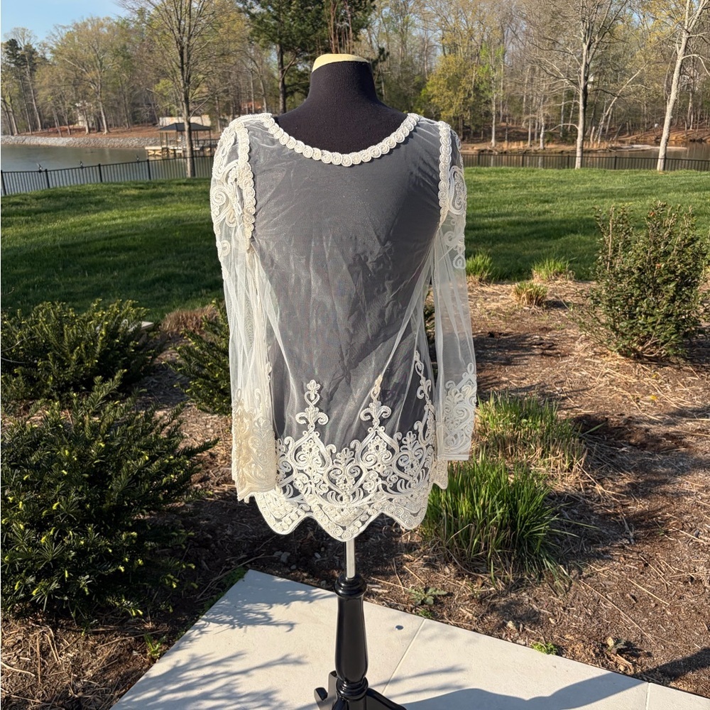 Sheer Lace Embroidered Boho Blouse Romantic Festival Top Small - Picture 4 of 4